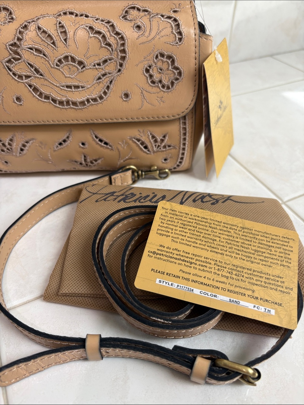 Patricia Nash French Lace Collection Annabelle Leather Satchel in Sand Shade - Picture 8 of 14